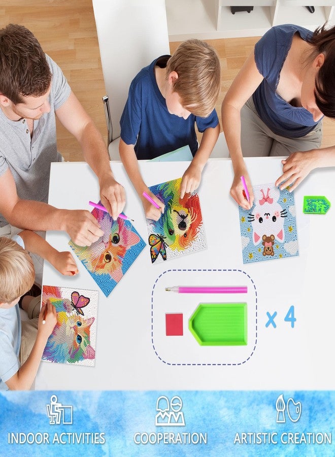 مجموعة أدوات الرسم بالألماس من جيزفايان، 4 قطع، للأطفال، 6 بوصات، فن الأحجار الكريمة على شكل حيوانات، مع 4 مجموعات أدوات، رسم بالأحجار الكريمة للمبتدئين، هدية حرفية إبداعية للمراهقين والأطفال (قطة وكلب) - Image 5